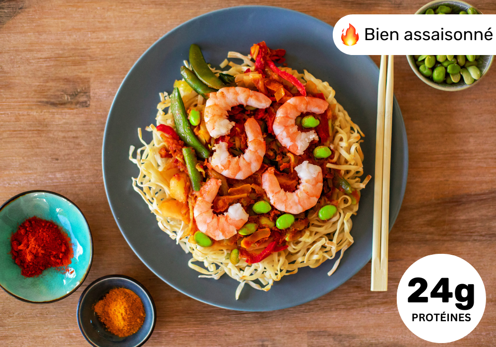 • Nouilles sautées aux crevettes