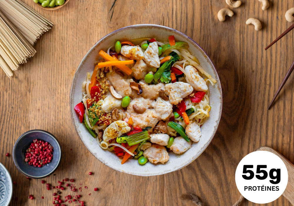 • Nouilles de riz sautées au poulet